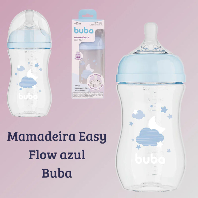 mamadeira easy flow 270ml +2 meses bico super soft tamanho fluxo 2 anticolica menino menina buba nuvem