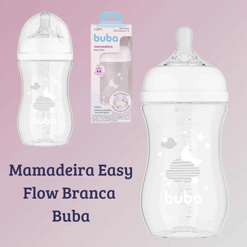 mamadeira easy flow 270ml +2 meses bico super soft tamanho fluxo 2 anticolica menino menina buba nuvem