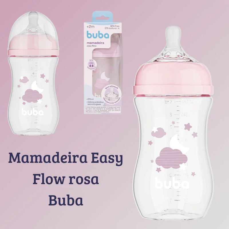 mamadeira easy flow 270ml +2 meses bico super soft tamanho fluxo 2 anticolica menino menina buba nuvem