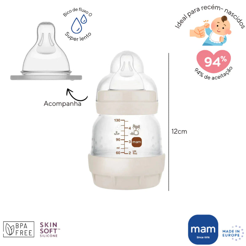 Mamadeira MAM Original Lacrada Easy Start Anti-Colica 130ml Autoesterilizável Fluxo 0 Adaptável