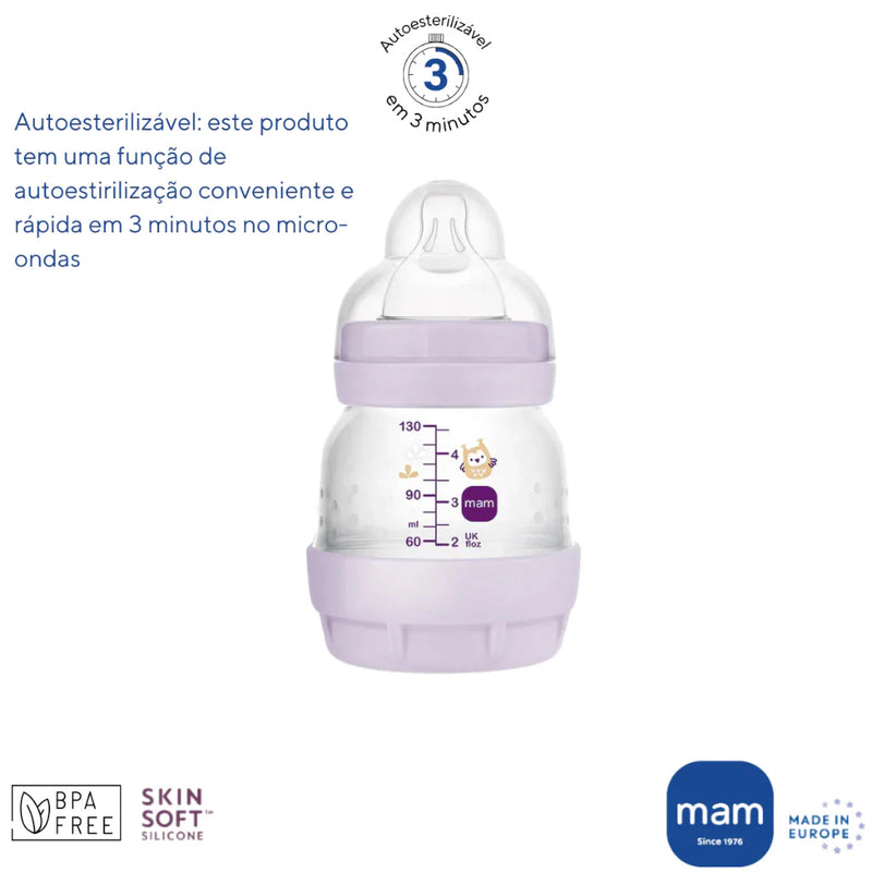 Mamadeira MAM Original Lacrada Easy Start Anti-Colica 130ml Autoesterilizável Fluxo 0 Adaptável