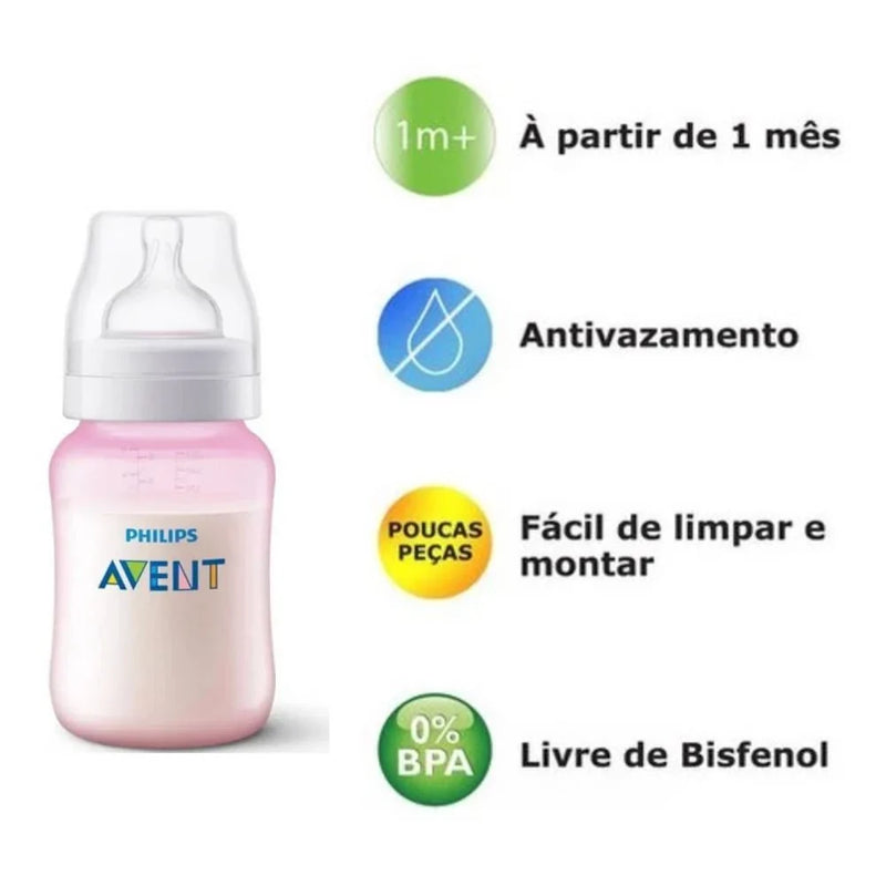 Kit 3 Mamadeiras Rosa Clássica Anticólica 125/260/330ml - PHILIPS AVENT